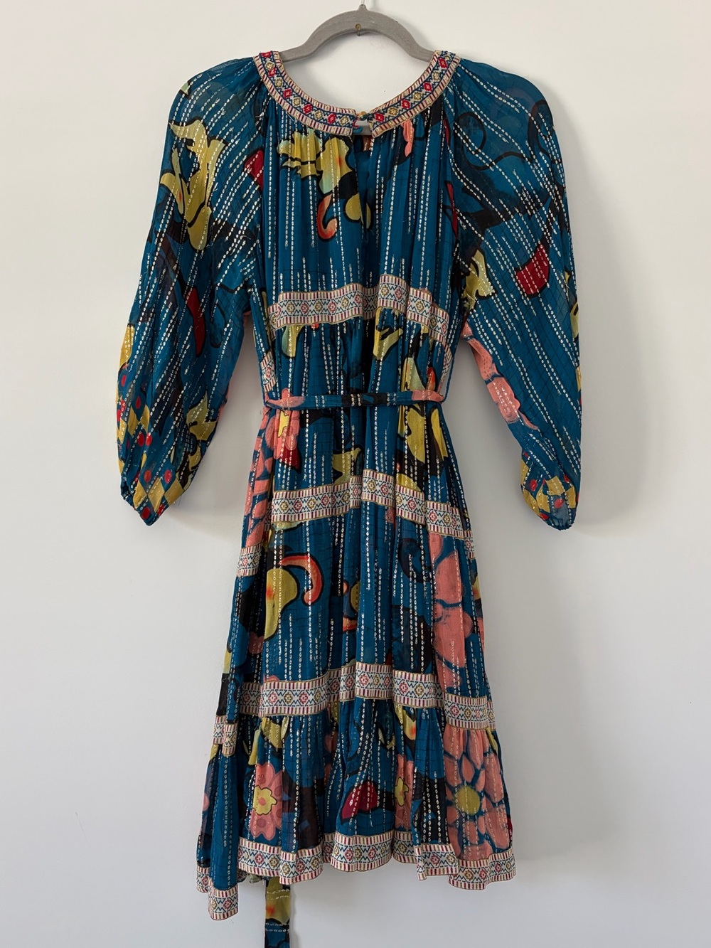 Anthropologie Verb Eulalia Shimmer Tunic Dress Hawaiian Blue Boho Cocktail Dress - Picture 6 of 11